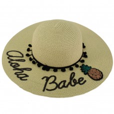 Fun Embroidery Wide Summer Derby Beach Pool Floppy Dress Sun Hat Aloha Babe  eb-85330755